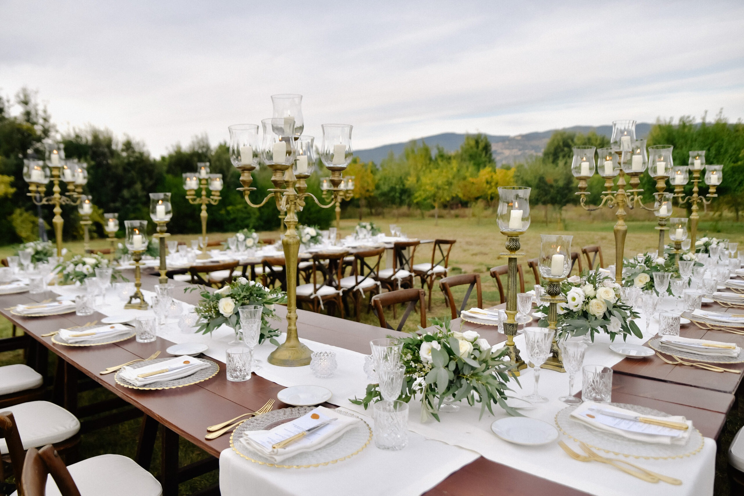 Outdoor celebration table and guest seating